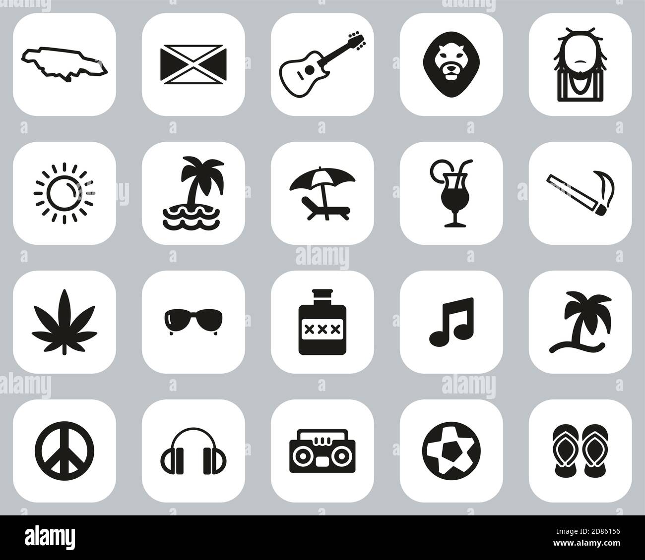 Jamaica Country & Culture Icons Black & White Flat Design Set Big Stock ...