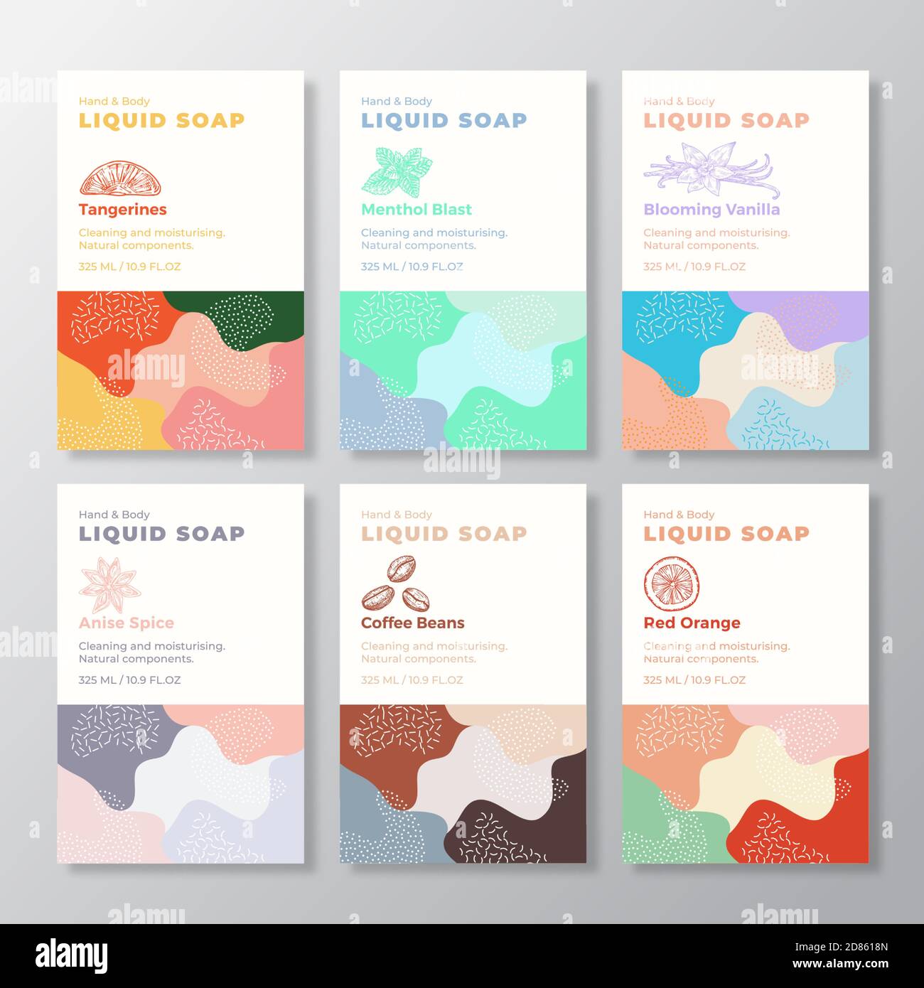 Liquid Soap Label Templates Collection Abstract Shapes Camo Background Vector Covers Set Cosmetics Packaging Design Bundle Hand Drawn Fruits Stock Vector Image Art Alamy