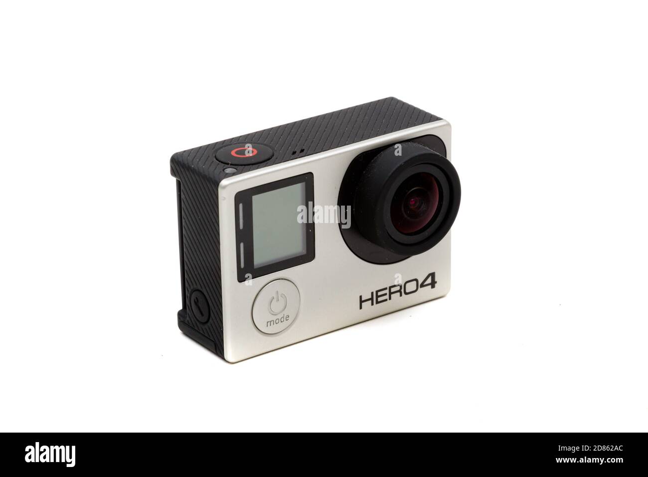 London, United Kingdom, 21st September 2020:- A GoPro Hero4 camera isolated on a white background Stock Photo