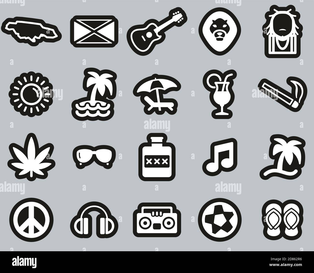 Jamaica Country & Culture Icons White On Black Sticker Set Big Stock Vector  Image & Art - Alamy