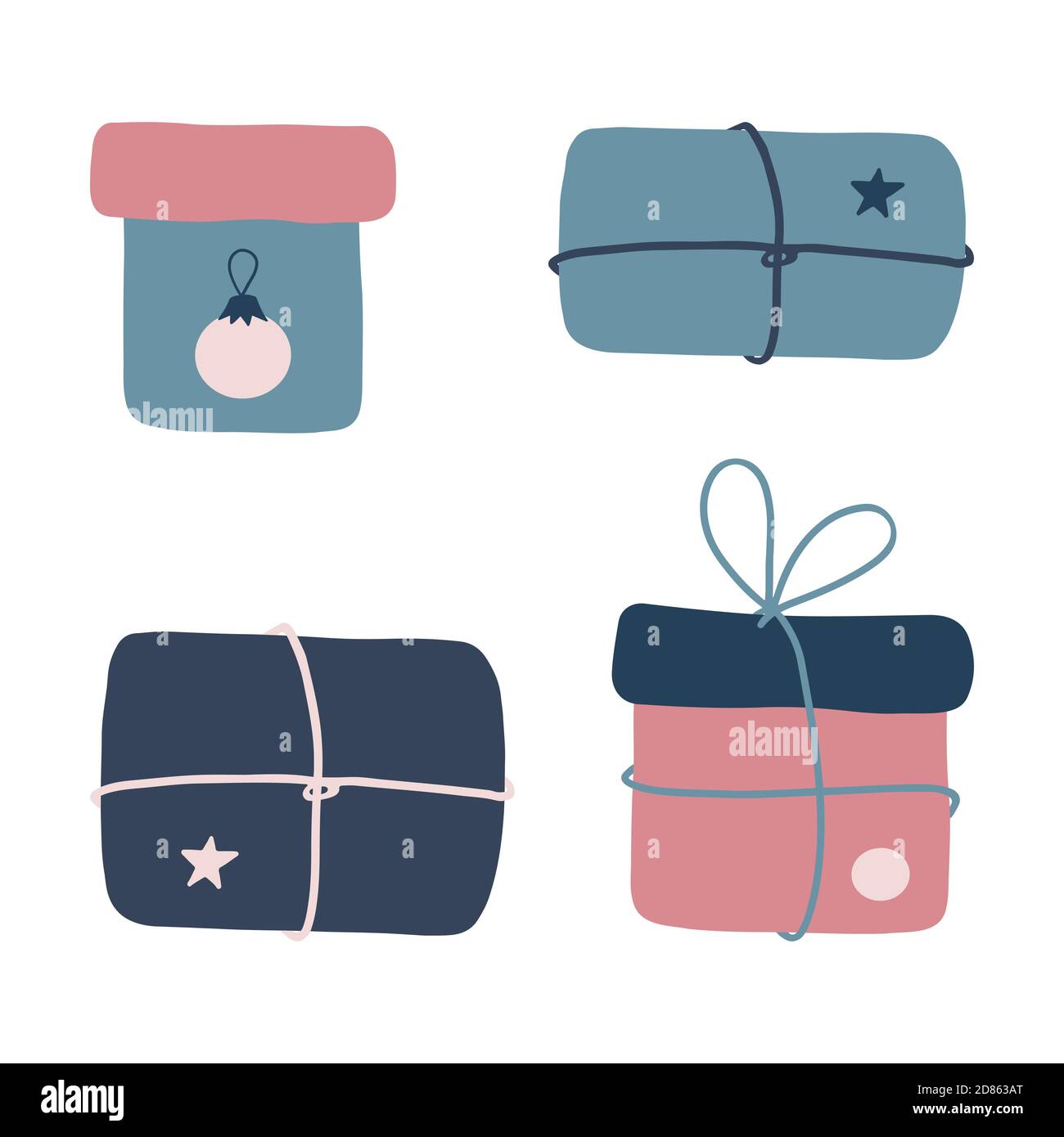 A set of Christmas vector illustrations. Hand-drawn gifts. Stock Vector