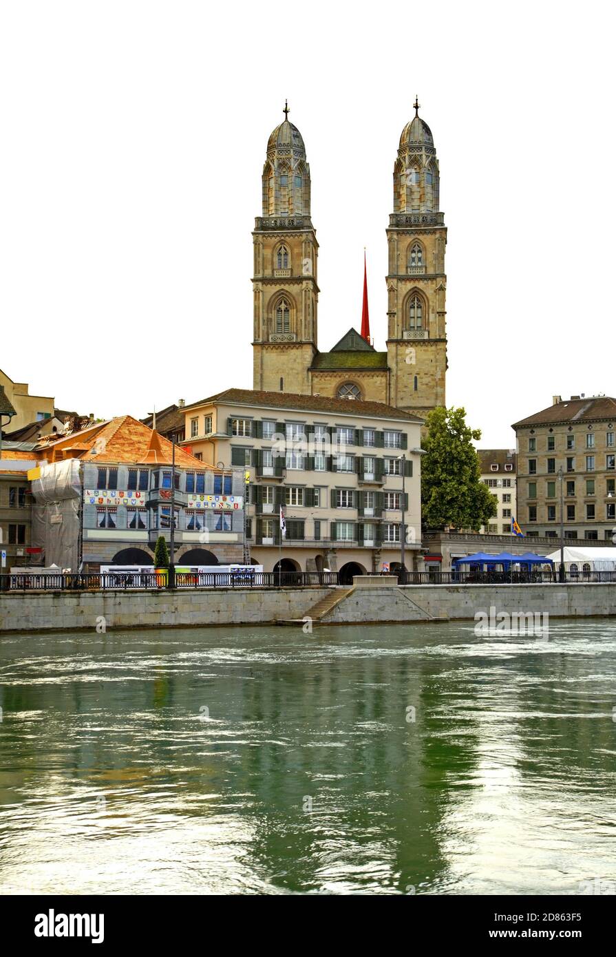 Embankment of Limmat river in Zurich. Switzerland Stock Photo