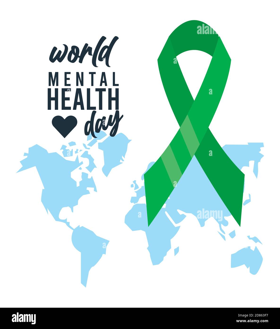 world mental health day campaign with earth maps and ribbon vector