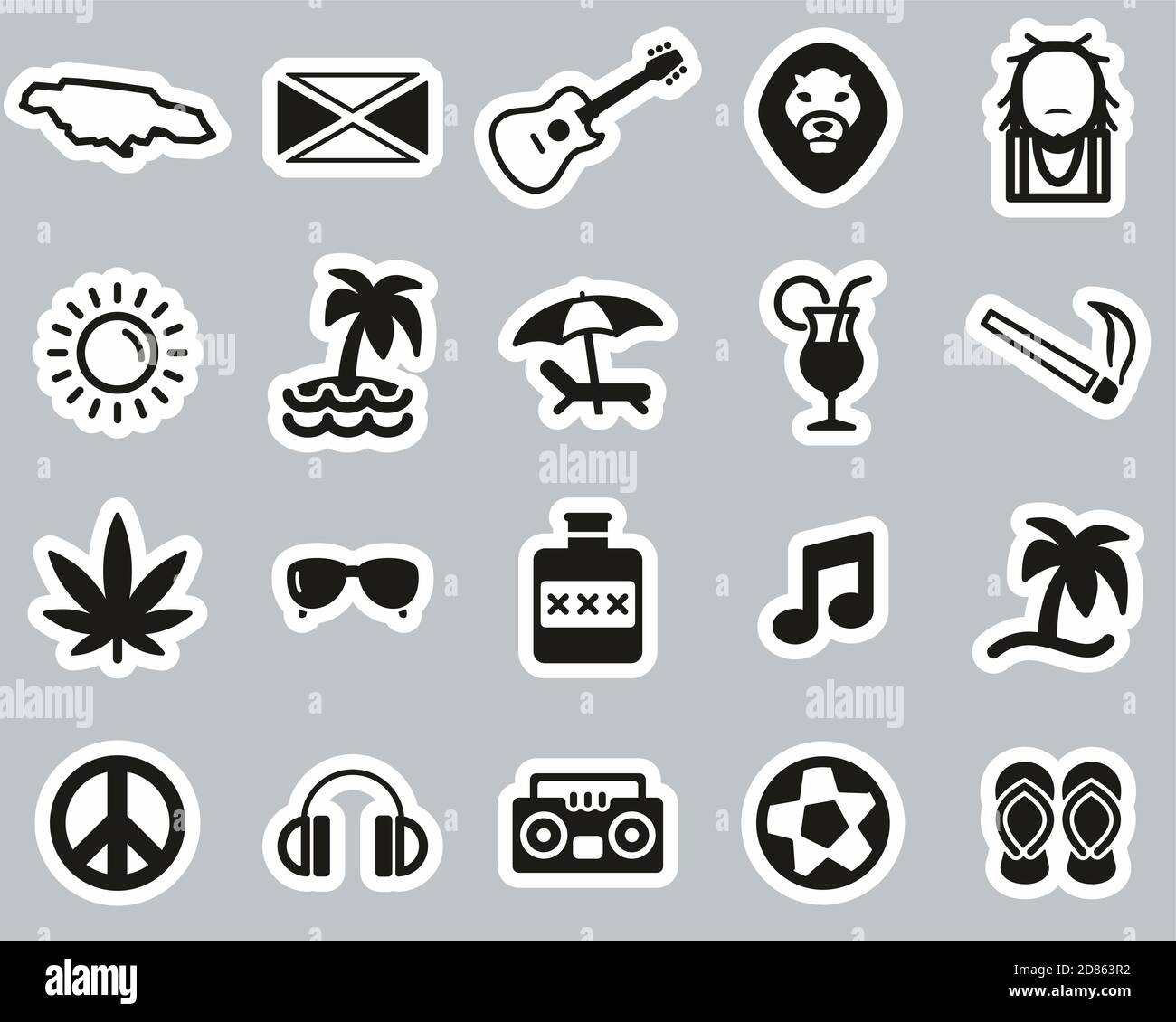 Jamaica Country & Culture Icons Black & White Sticker Set Big Stock ...