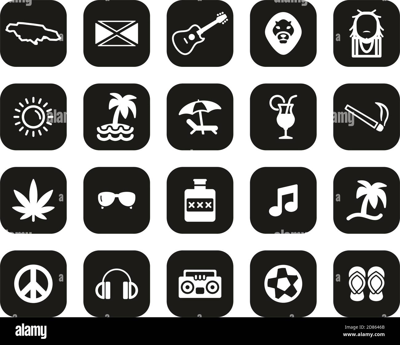 Jamaica Country & Culture Icons White On Black Flat Design Set Big ...