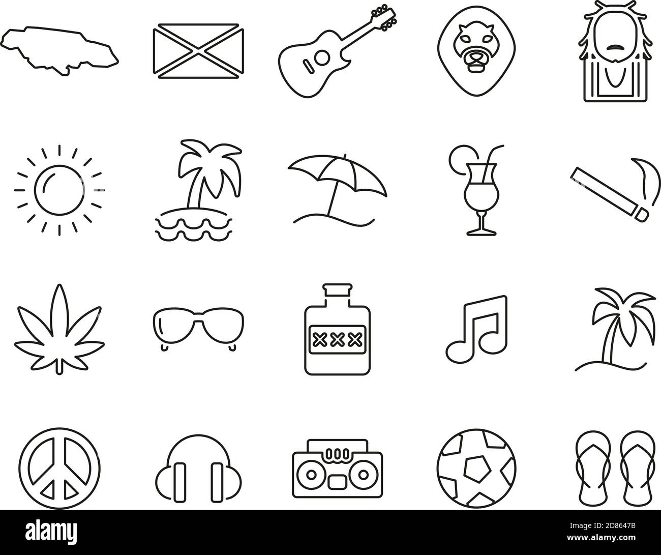 Jamaica Country & Culture Icons Black & White Thin Line Set Big Stock ...