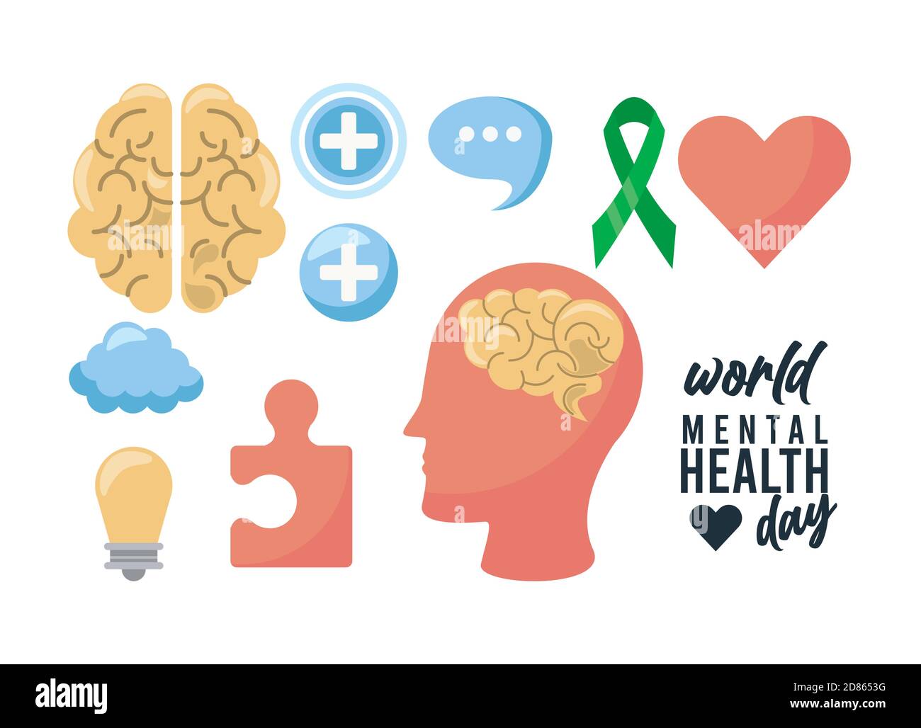 world mental health day campaign with set icons vector illustration ...