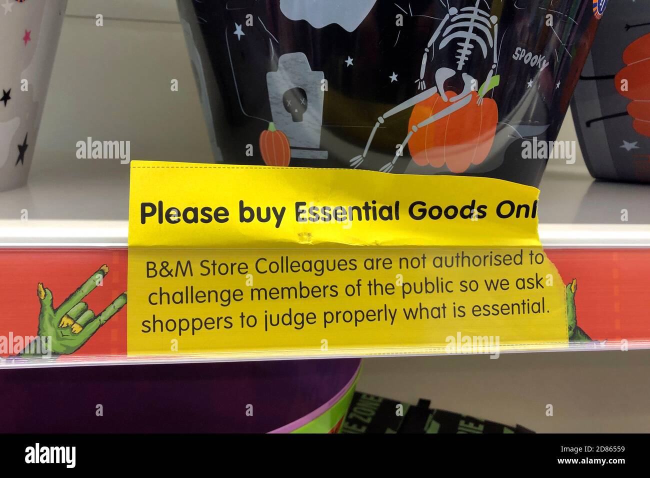 A Sign Inside A Store In Newport Advising Shoppers That They Should Only Buy Essential Products And Staff Won T Challenge What They Deem To Be An Essential Item As Wales Enters Week
