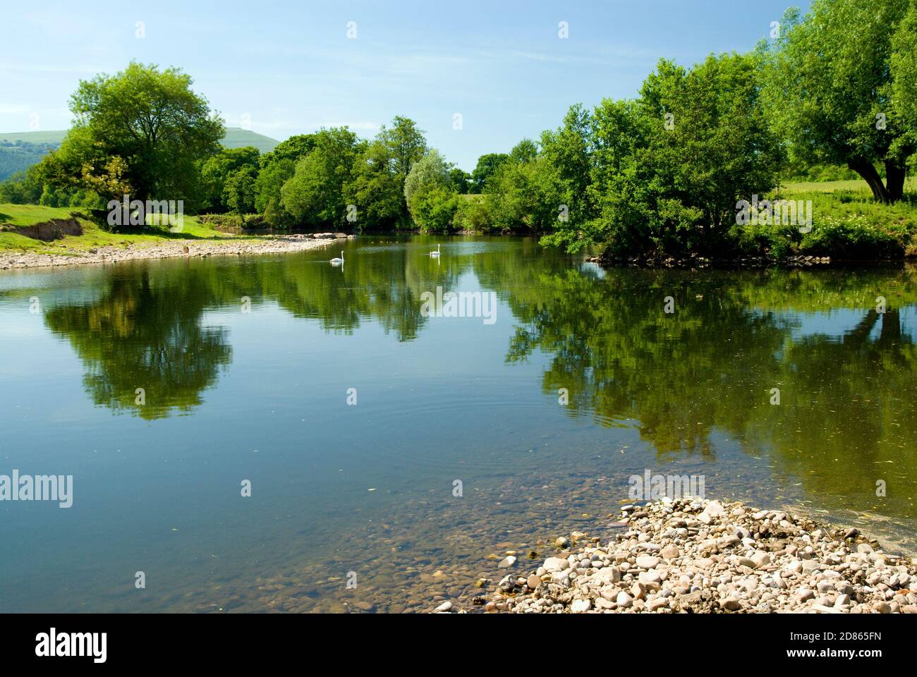River Usk from the Usk valley walk, The Bryn near Abergavenny, Monmouthshire, South Wales Stock