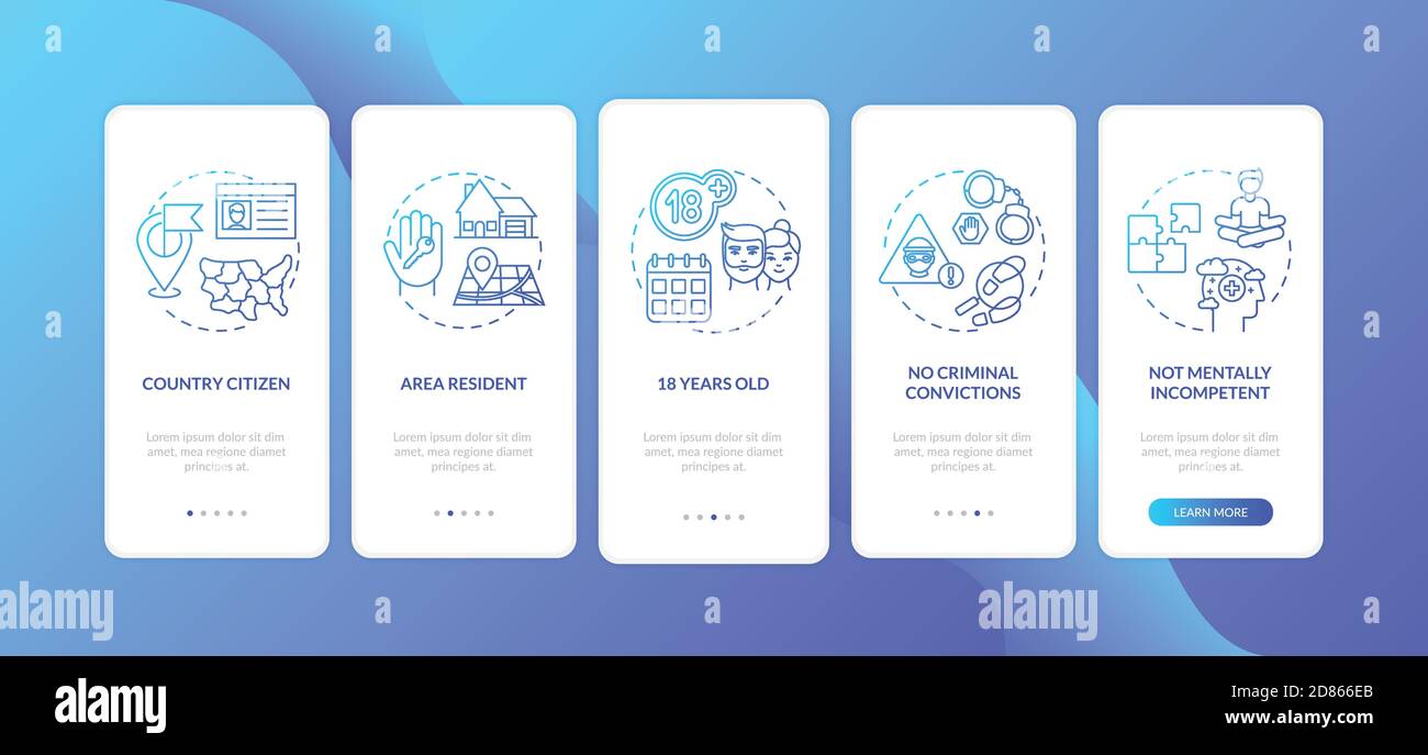 Online voting requirements onboarding mobile app page screen with concepts Stock Vector