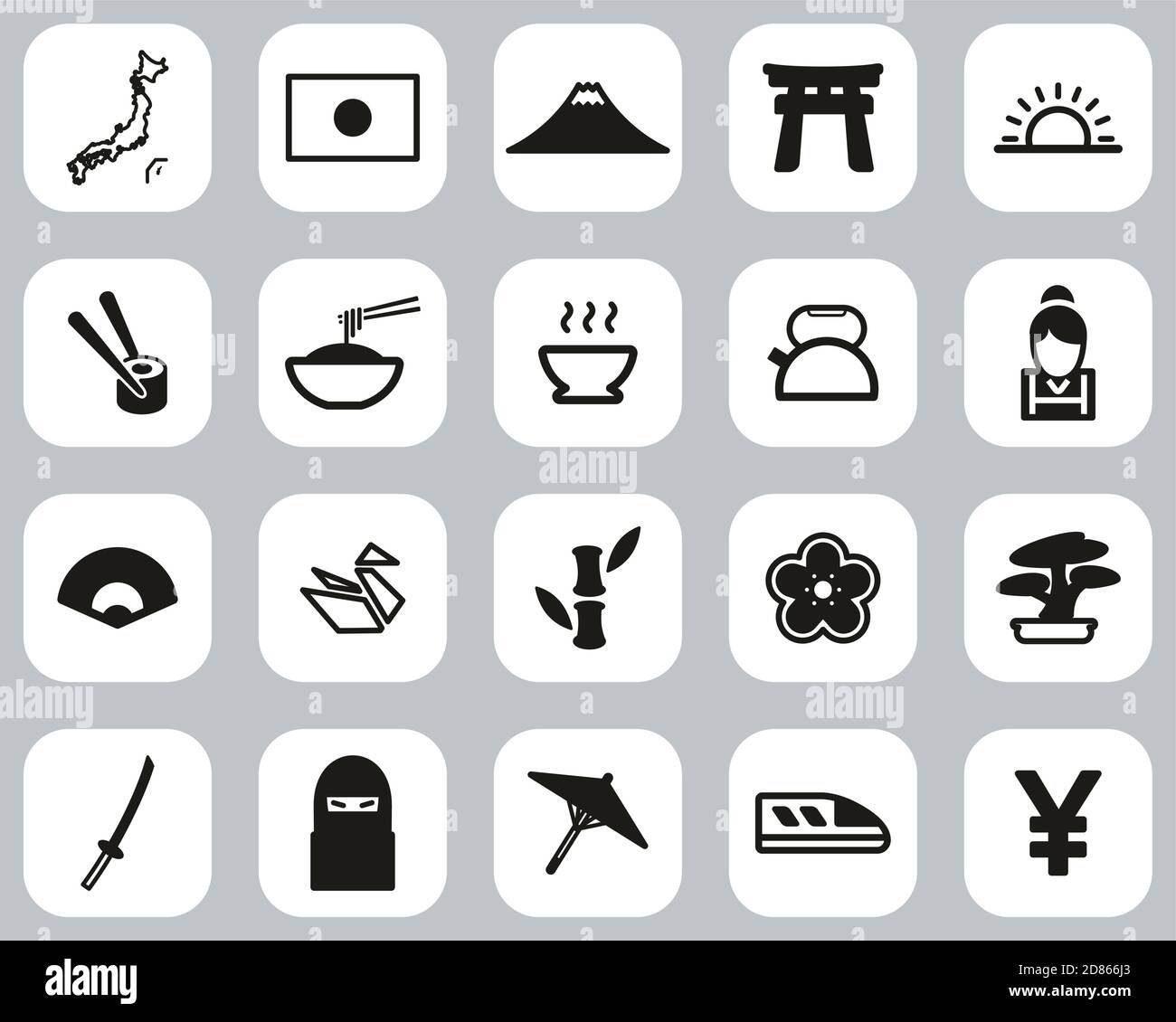 Japan Country & Culture Icons Black & White Flat Design Set Big Stock ...