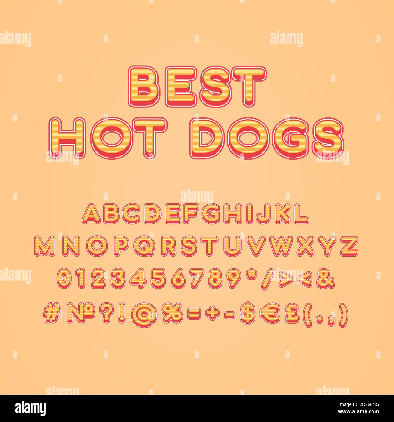 Best hot dogs header vintage 3d vector alphabet set Stock Vector
