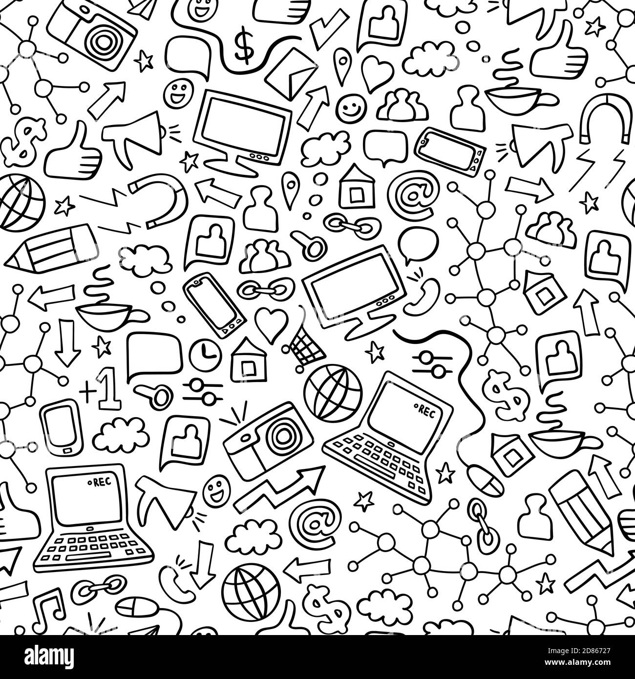 Kawaii gadgets social network background. Doodles with pretty facial  expression. Illustration of phone, tablet, globe, camera, laptop,  headphones and other Stock Vector Image & Art - Alamy