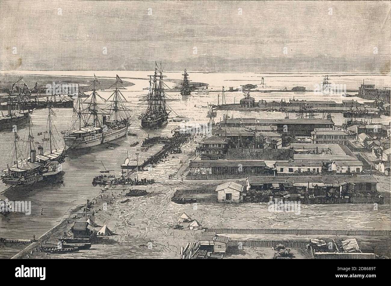 PORT SAID at the north entrance to the Suez Canal, about 1865. Stock Photo