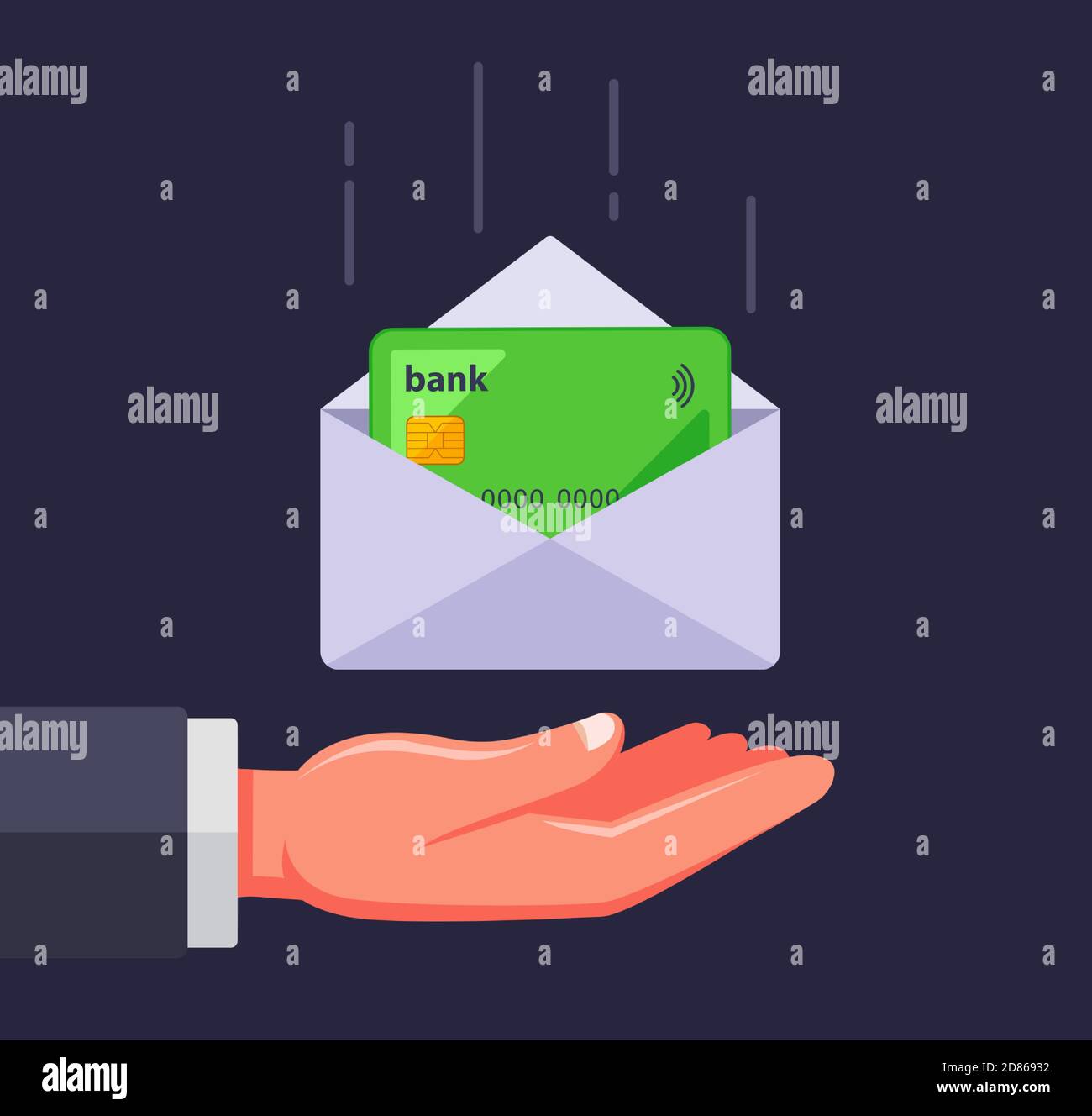 bank card in an envelope. receive a credit card by mail. flat vector