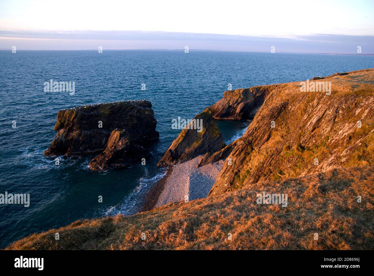Ynys Fawr Island from the Llyn Coastal Footpath, Morfa, Trefor, Lleyn Peninsula, Caernarfon, Gwynedd, North Wales. Stock Photo