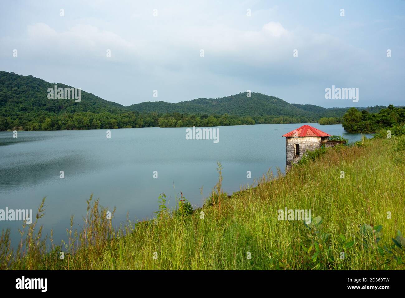 Scenic and secluded Moisal Dam in Rumbrem, Sanguem, Goa, India Stock