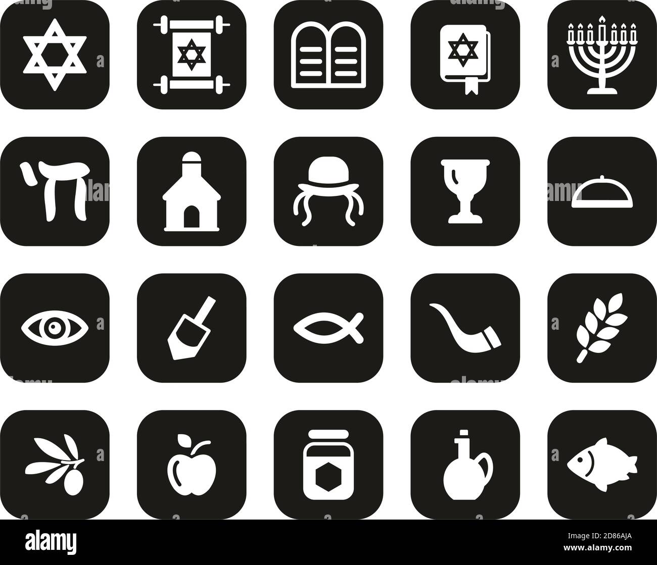 Judaism Religion & Religious Items Icons White On Black Flat Design Set Big Stock Vector