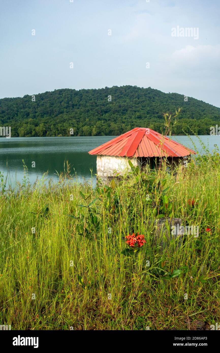 Scenic and secluded Moisal Dam in Rumbrem, Sanguem, Goa, India Stock