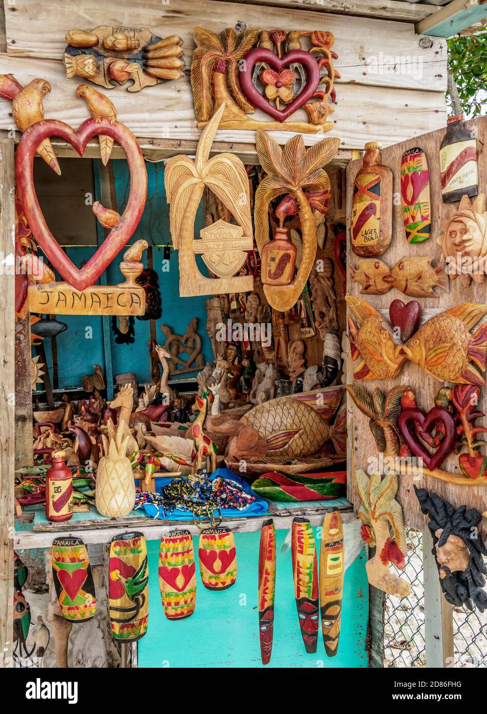 Handicraft stall at Seven Mile Beach, Long Bay, Negril, Westmoreland Parish, Jamaica Stock Photo
