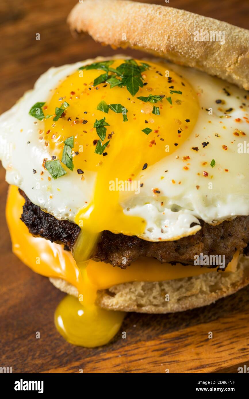 Homemade Egg Sausage Muffin Sandwich for Breakfast Stock Photo Alamy
