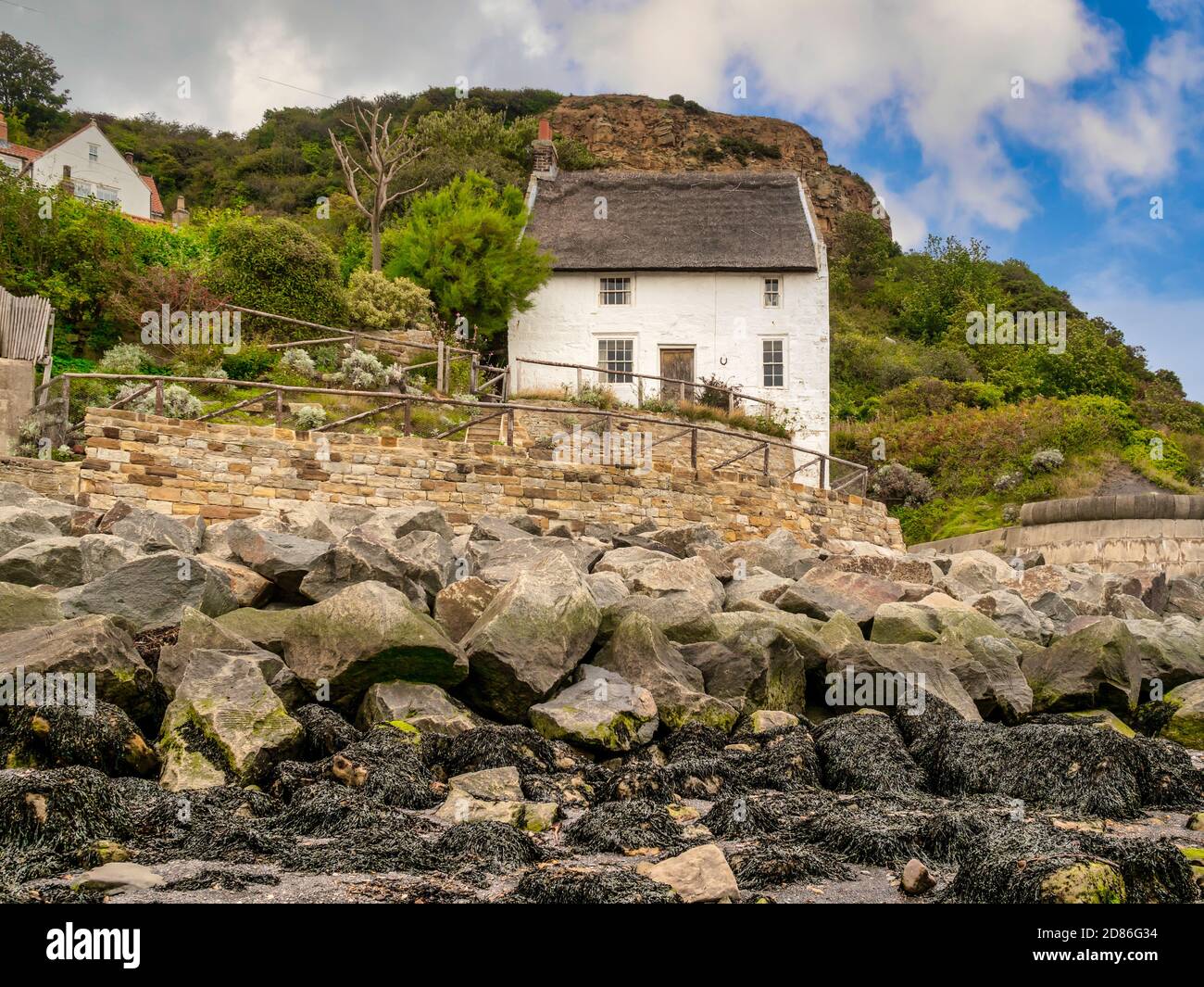 Thatched cottage, Runswick Bay, North Yorkshire coast, UK Stock Photo