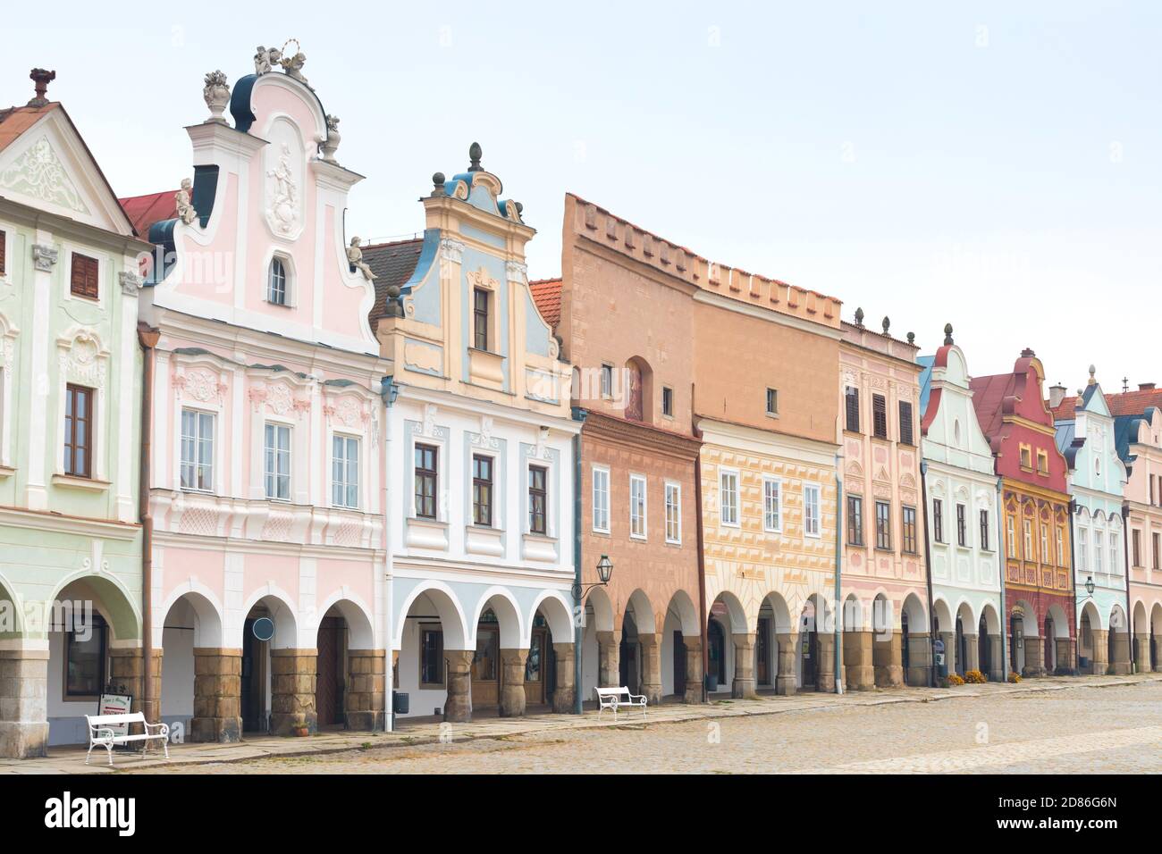 Traditional houses on the main square of Telc, South Moravia, Czech Republic. UNESCO heritage