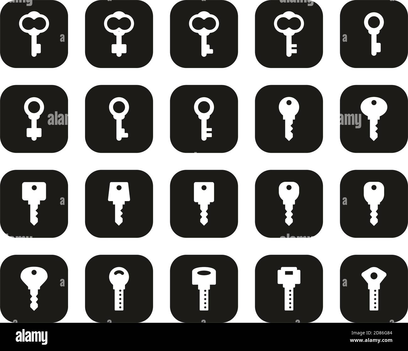 Keys Or Various Shapes Of Keys Icons White On Black Flat Design Set Big Stock Vector