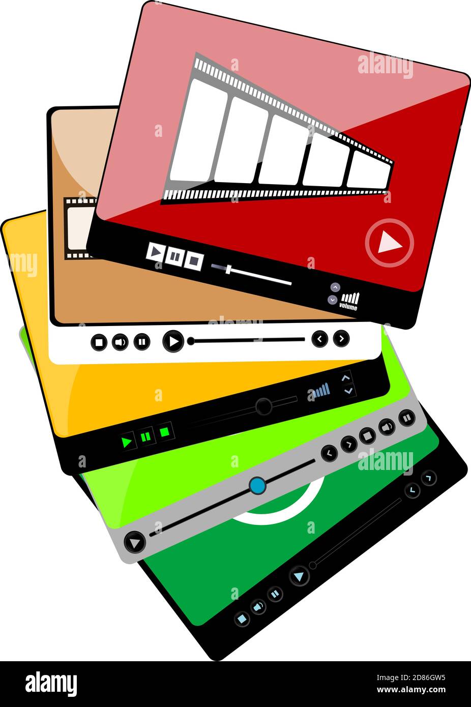 Modern Video player in flat style. Video player interface template set for web and mobile apps. Media player set. Stock Photo
