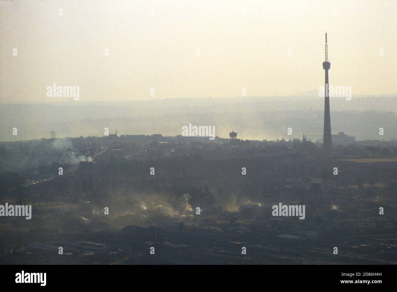 The city of Johannesburg, South Africa 1981, seen from the Carlton Centre tower, with TV tower