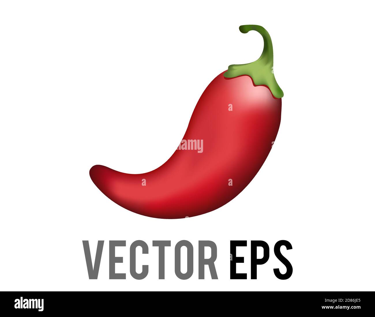 The isolated vector red curled Mexican chili pepper icon with green stem, representing some foot hot and spicy Stock Vector