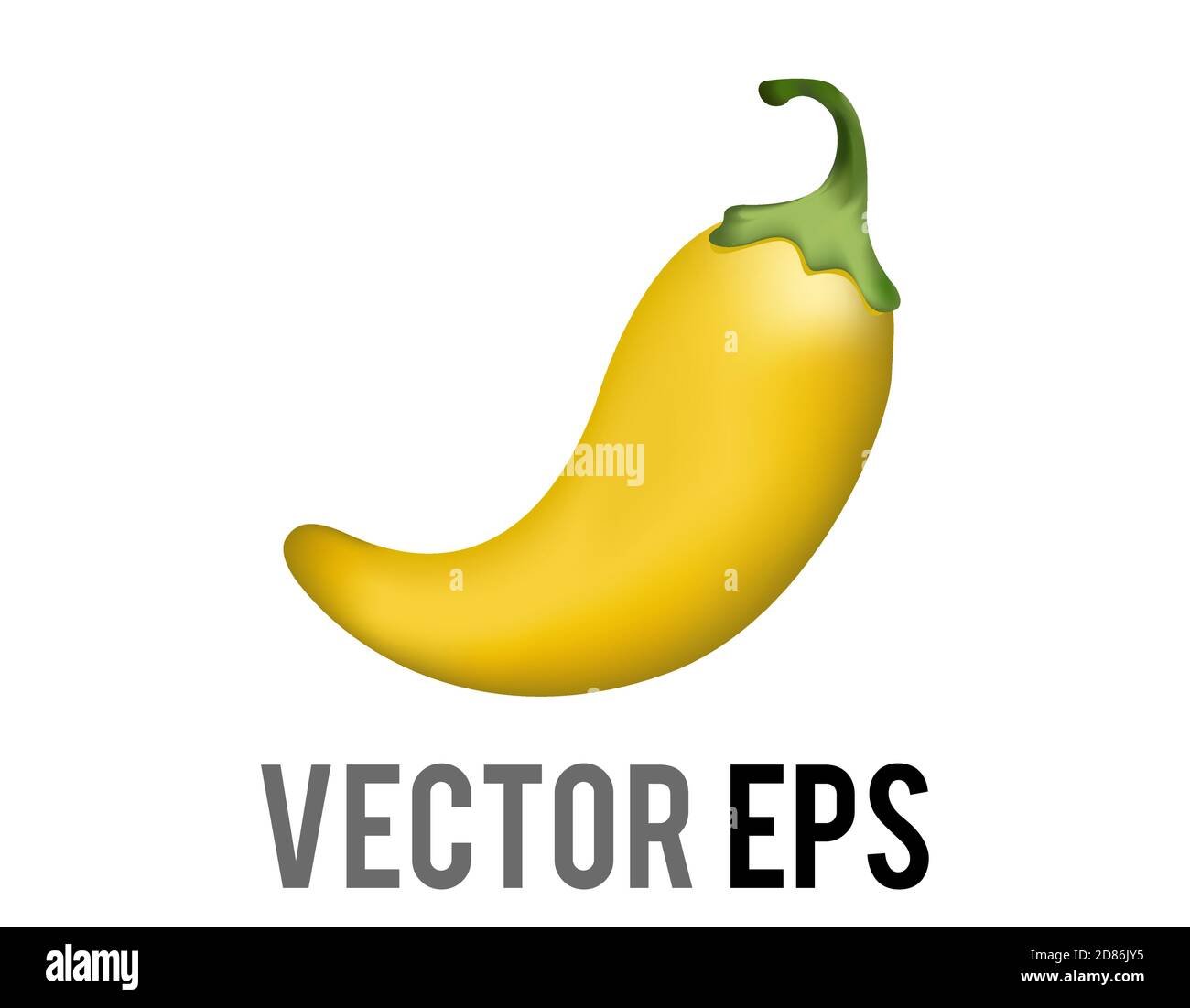 The isolated vector yellow curled Mexican chili pepper icon with green stem, representing some foot hot and spicy Stock Vector
