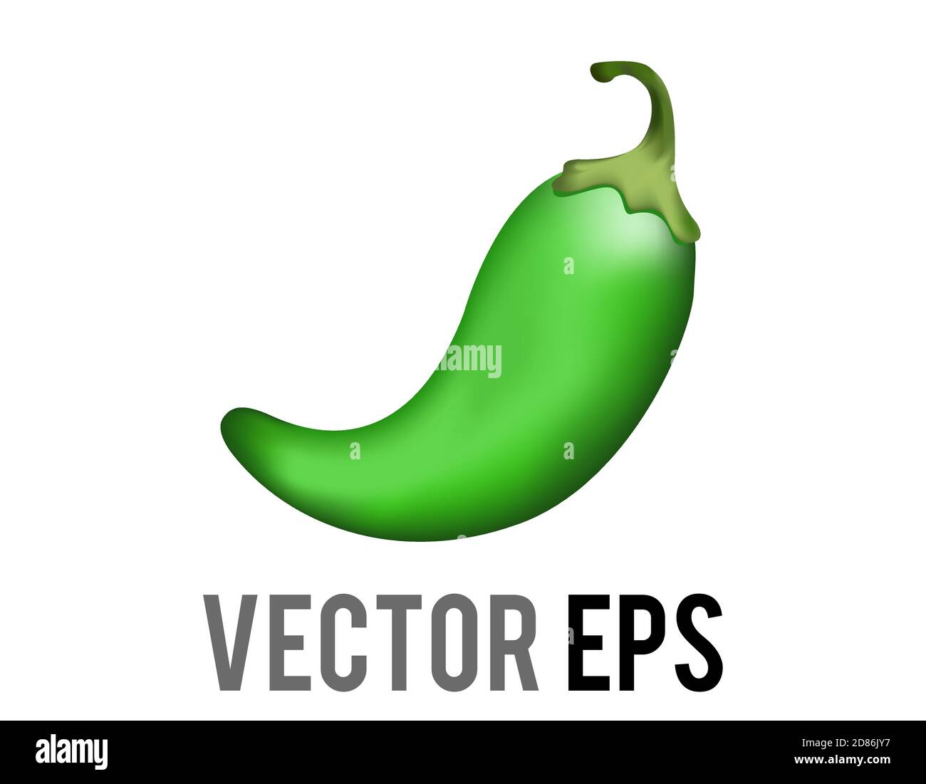 The isolated vector green curled Mexican chili pepper icon with green stem, representing some foot hot and spicy Stock Vector