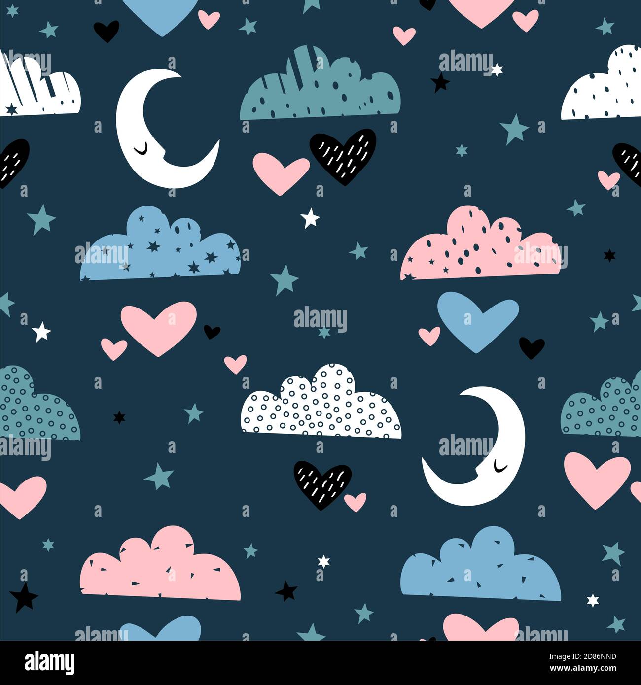 Seamless moon and clouds pattern vector illustration. Abstract childish ...