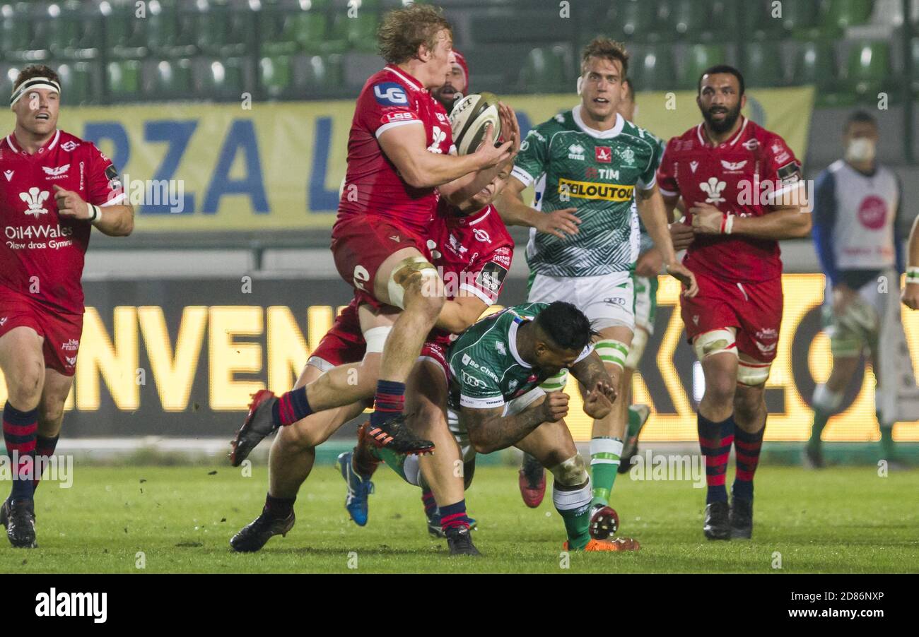 Treviso, Italy. 23rd Oct, 2020. Treviso, Italy, Stadio Monigo di Treviso,  23 Oct 2020, Jac Morgan (Scarlets) during Benetton Treviso vs Scarlets Rugby  - Rugby Guinness Pro 14 match - Credit: LM/Alfio