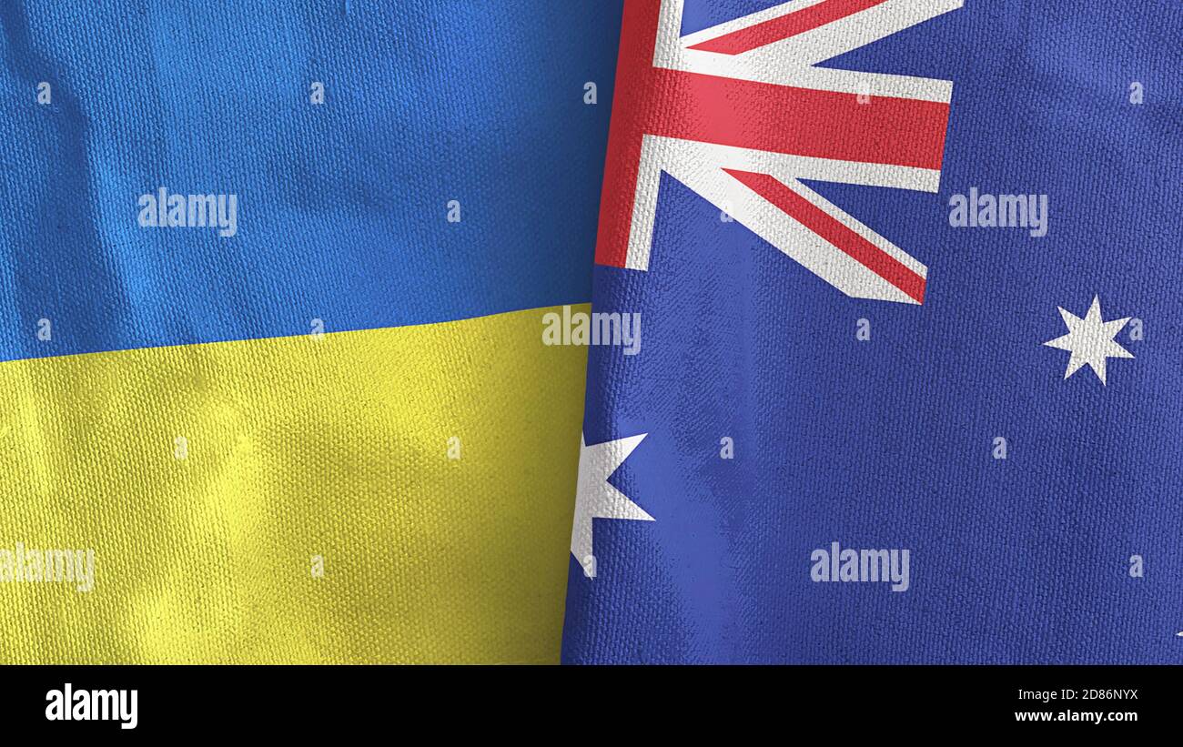 Australia and Ukraine two flags textile cloth 3D rendering Stock Photo
