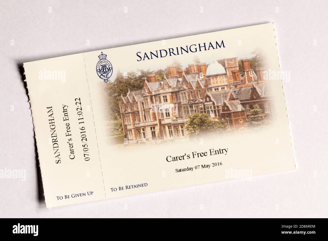 A Carer's Free Entry ticket to Sandringham House and gardens Stock