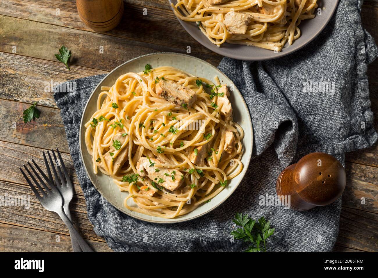 Homemade Chicken Fettuccine Alfredo Pasta Ready to Eat Stock Photo - Alamy