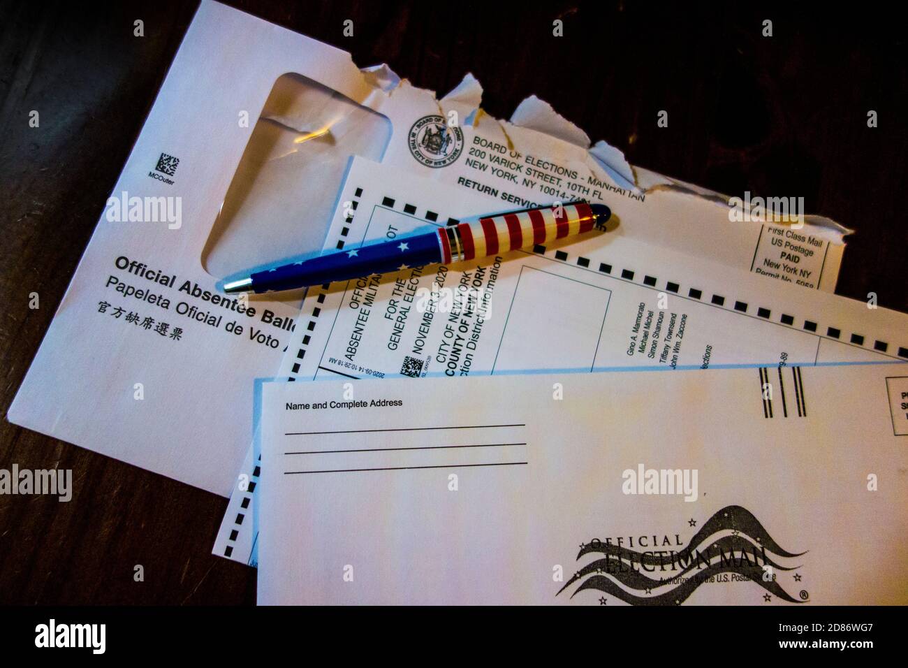 New York State absentee ballot for the 2020 United States presidential election. Stock Photo