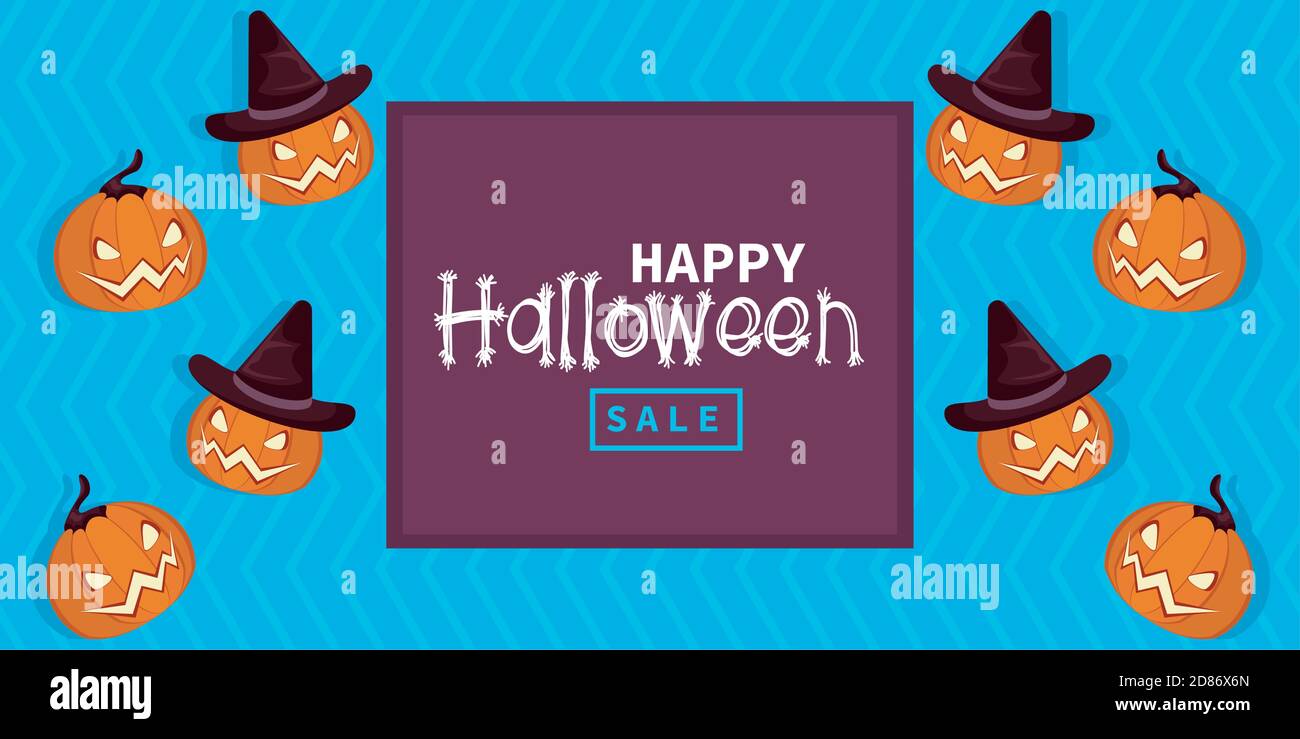 happy halloween celebration card with pumpkins and lettering vector ...
