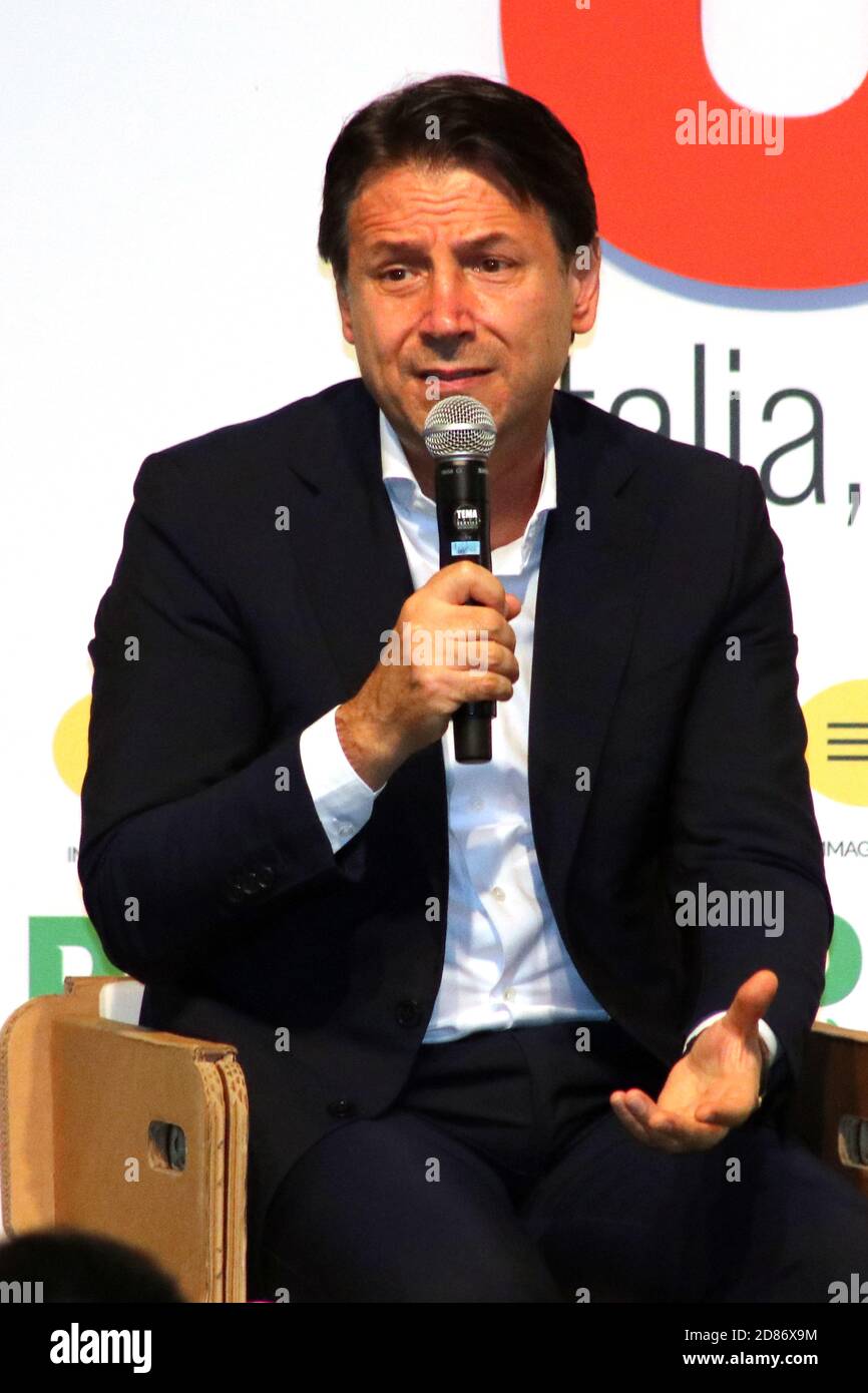 Modena, Italy, September 8, 2020 - Giuseppe Conte, prime minister of the Italian Republic, public interview at a Democratic Party event Stock Photo