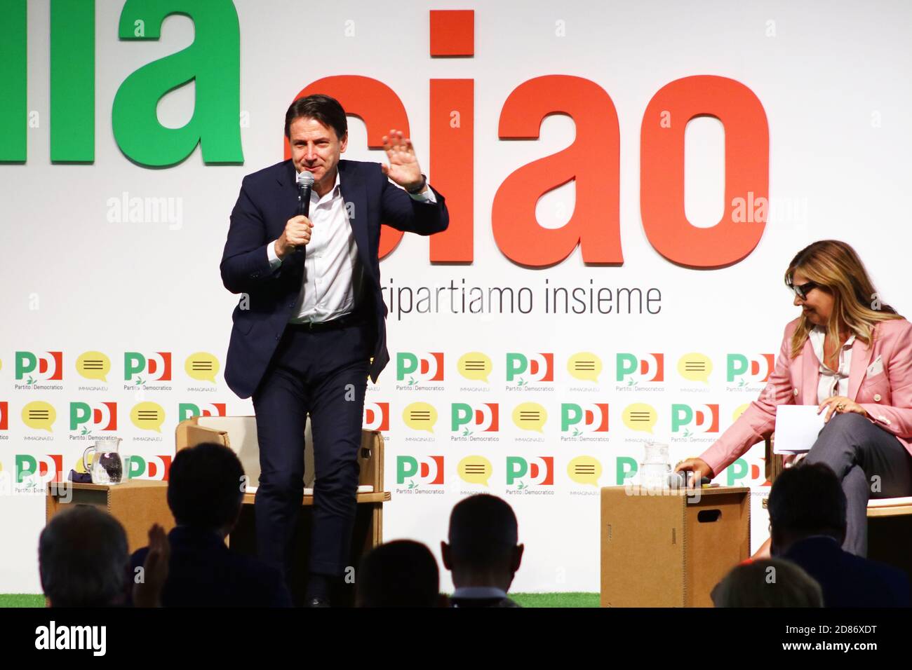 Modena, Italy, September 8, 2020 - Giuseppe Conte, prime minister of the Italian Republic, public interview at a Democratic Party event Stock Photo