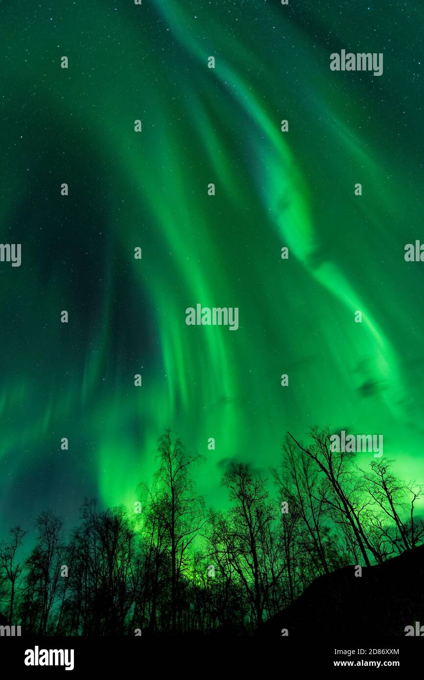 Spectacular colorfull aurora display over Sarek National Park in northern Sweden on Sptmeber 23rd, 2020 Stock Photo