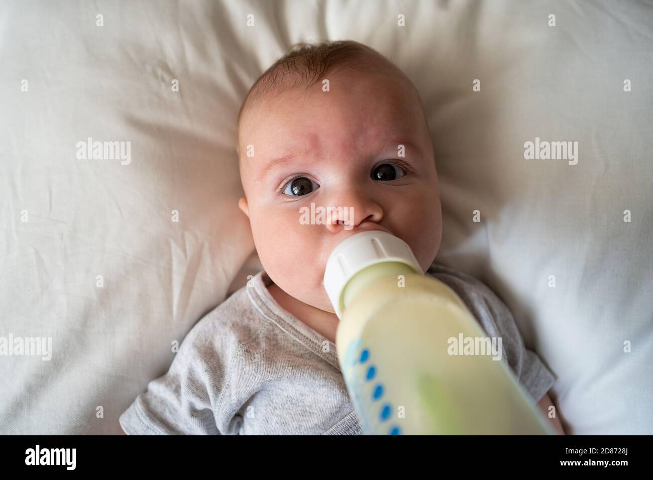 baby drinking milk from bottle Stock Photo Alamy