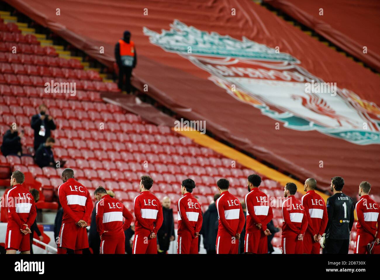 Soccer Football Champions League Group D Liverpool V Fc Midtjylland Anfield Liverpool Britain October 27 2020 Liverpool S Players Line Up Before The Match Pool Via Reuters Phil Noble Stock Photo Alamy