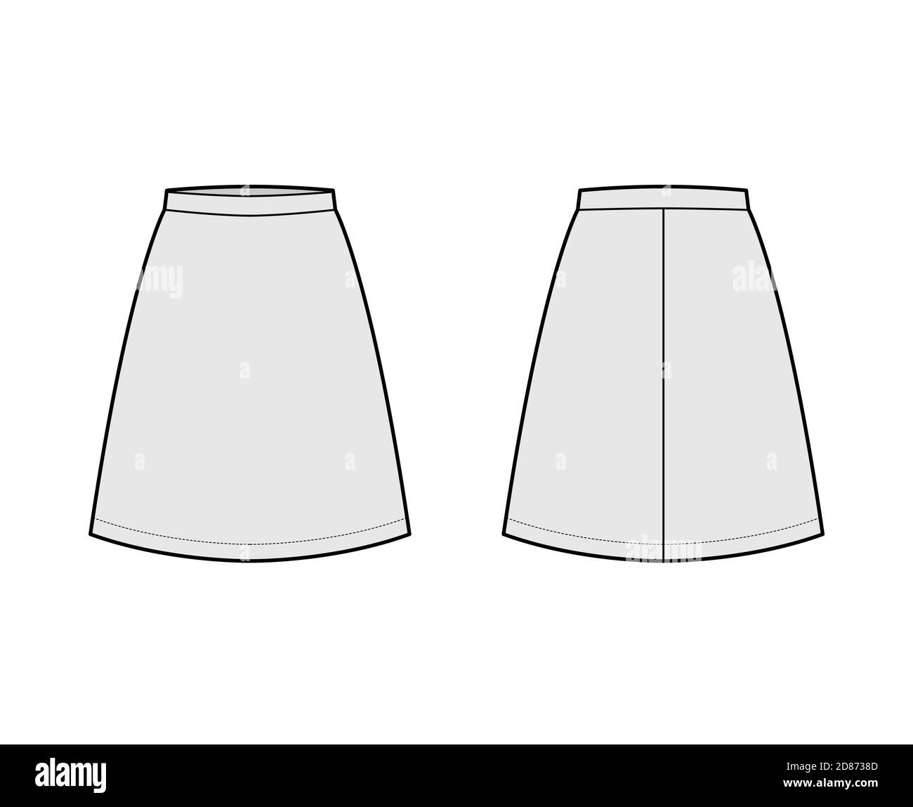 Skirt A-line fullness technical fashion illustration with above-the ...