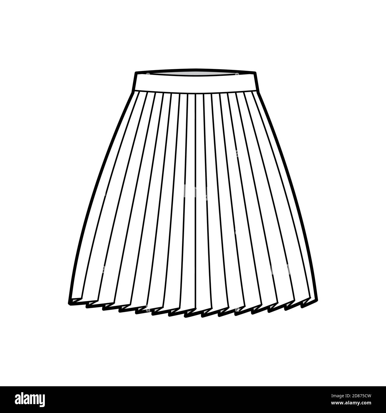 Skirt pleat technical fashion illustration with above-the-knee ...