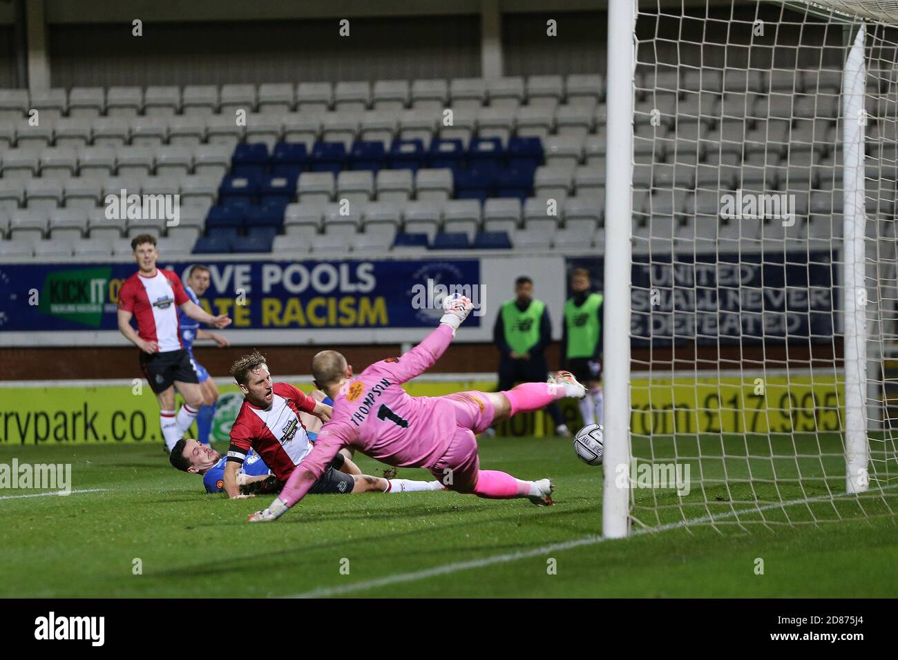 Hartlepool United's Mani Dieseruvwe during the Vanarama National League  match between Altrincham and Hartlepool United at Moss Lane, Altrincham on  Tuesday 19th September 2023. (Photo: Scott Llewellyn