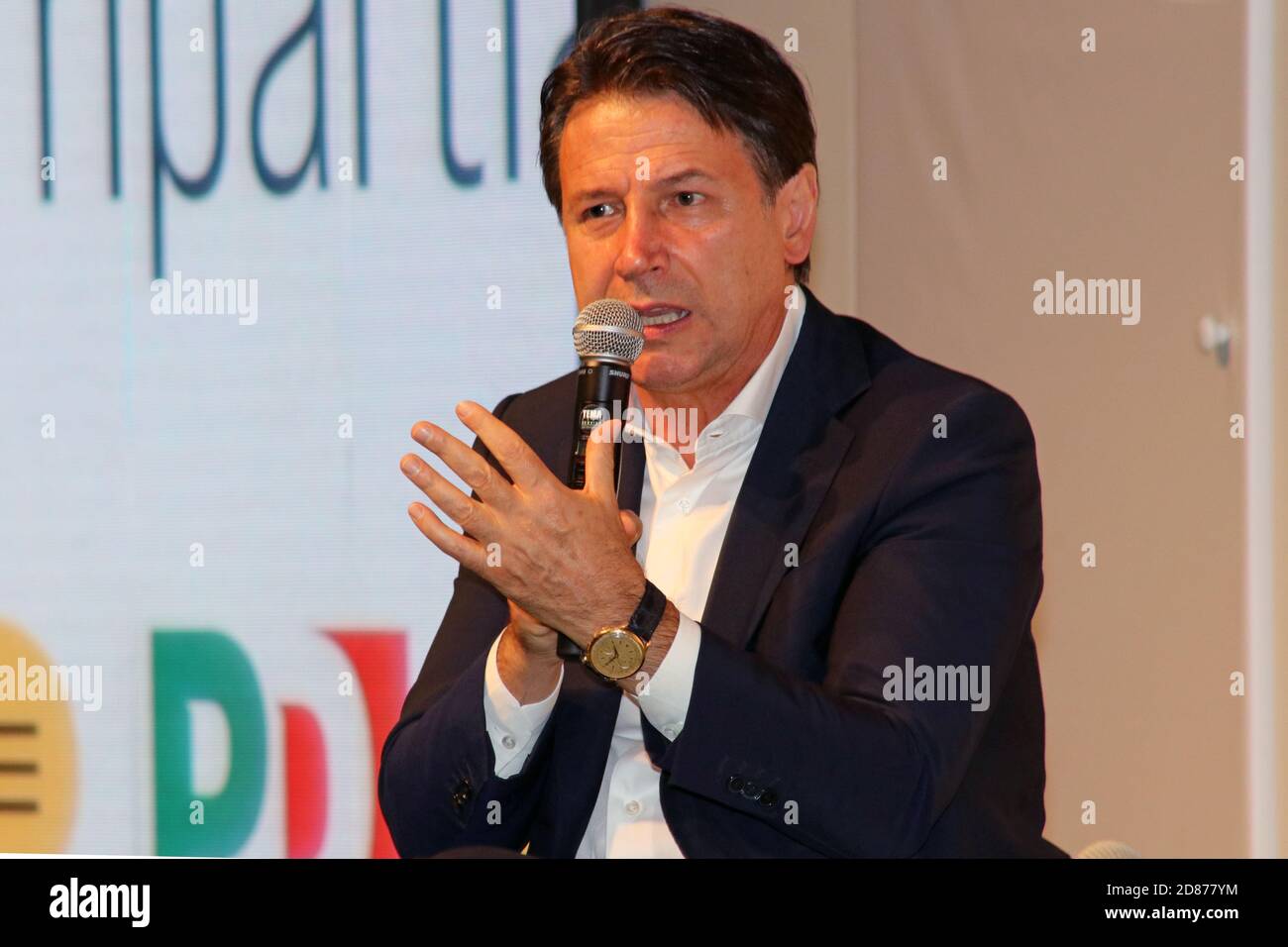 Modena, Italy, September 8, 2020 - Giuseppe Conte, prime minister of the Italian Republic, public interview at a Democratic Party event Stock Photo