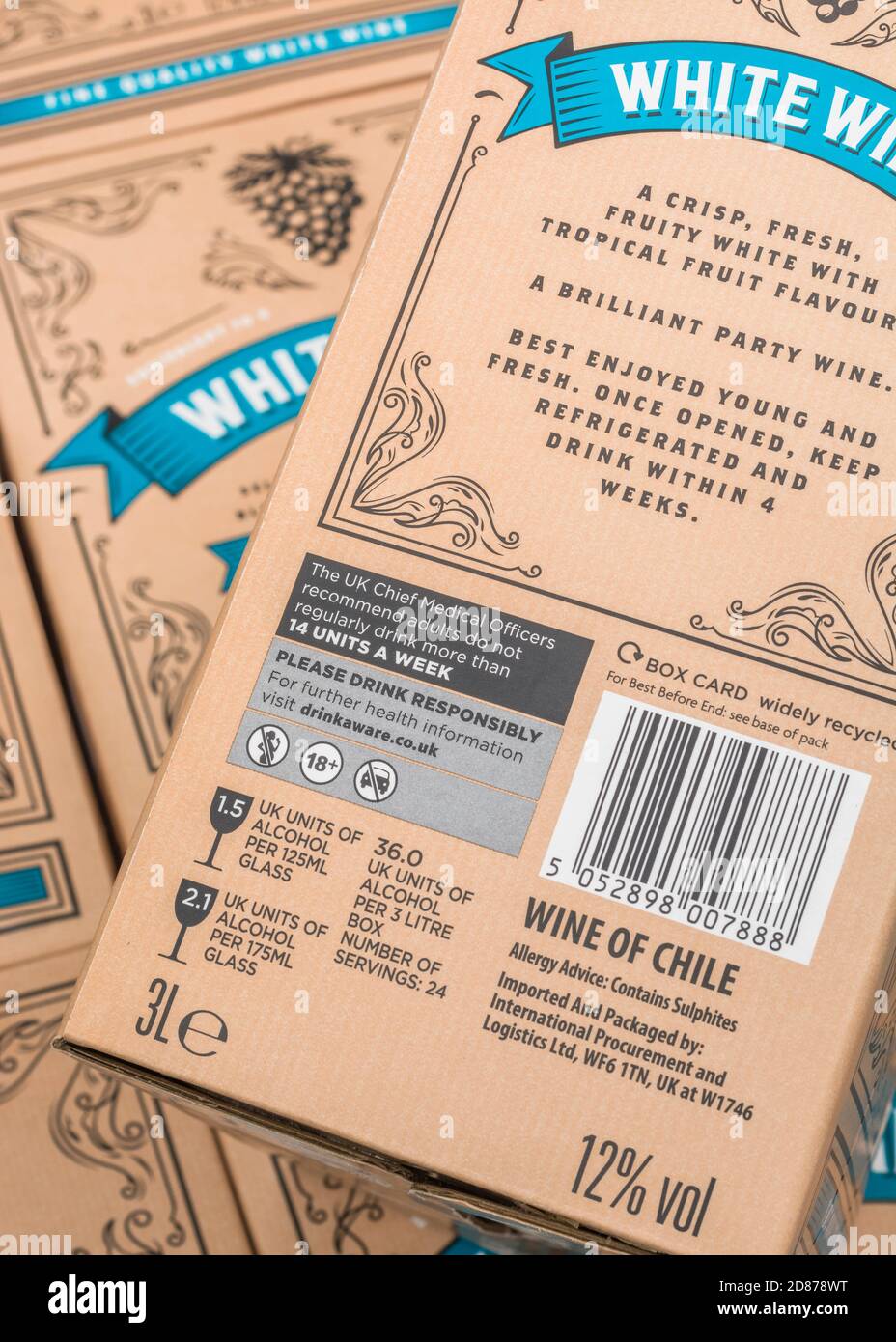 Boxed white wine from ASDA with alcohol units label / alcohol awareness
